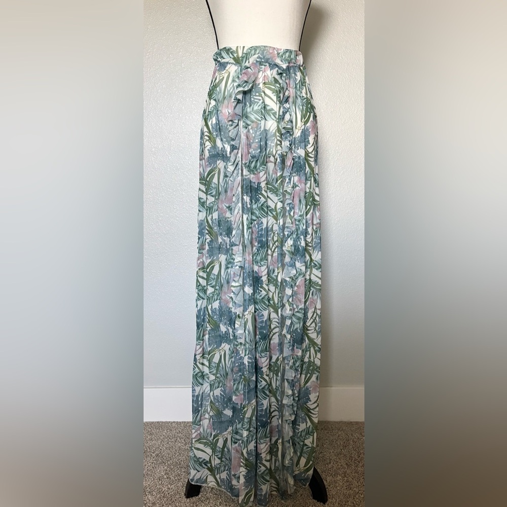 PrettyLittleThing Green and Pink Tropical Print Maxi Skirt